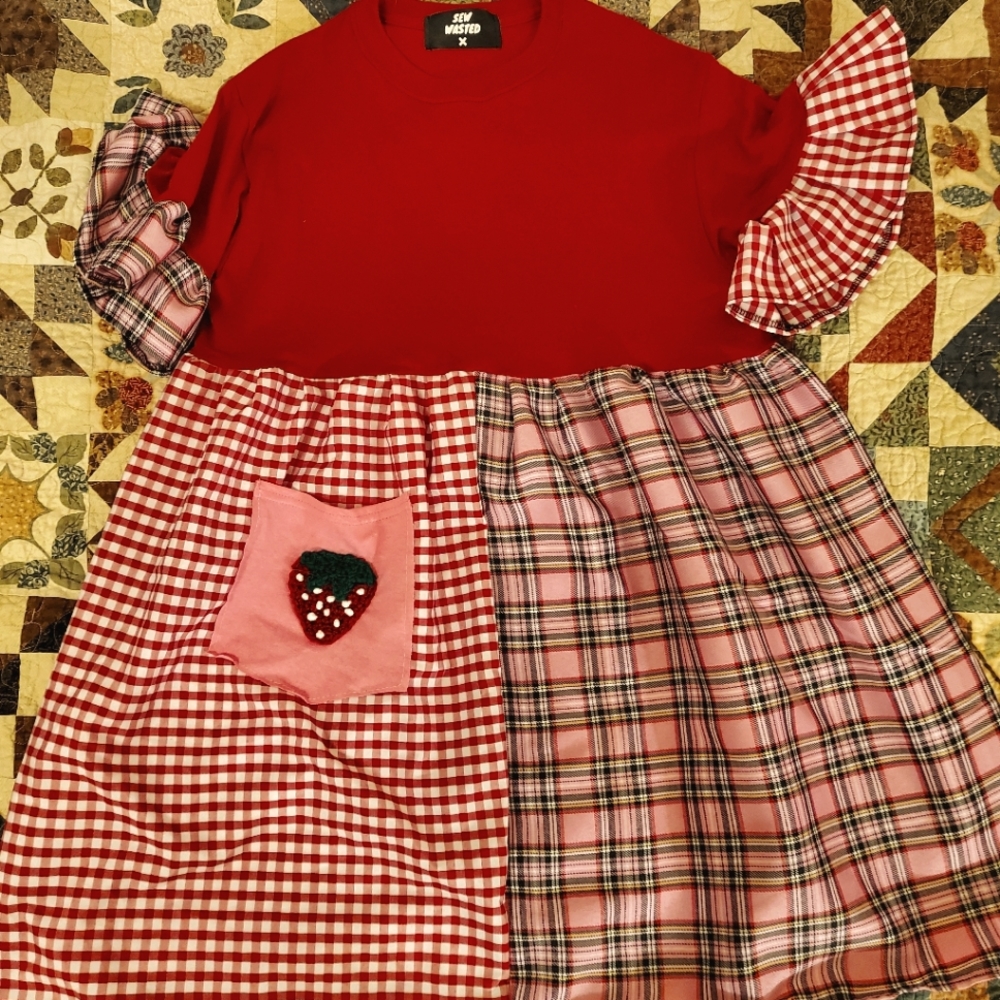 Handmade PatchworkStrawberry Smock Dress